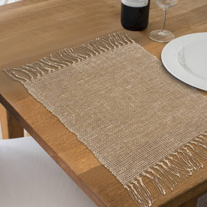 Brown Rectangular Handloom Placemat White Natural for wholesale on Faire1