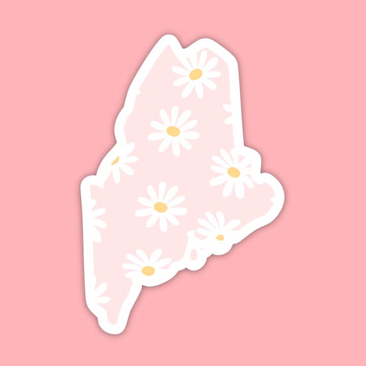 Maine Pink Daisy State Sticker for wholesale by The State Stickers