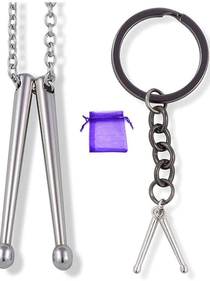 Trummis Halsband och nyckelring | 100% rostfritt stål trummis presenter för män en stor Trumline Halsband och Drum Major Charm gör stora trummis smycken för män och kvinnor eller slagverk halsband för män för wholesale av Dave The Bunny