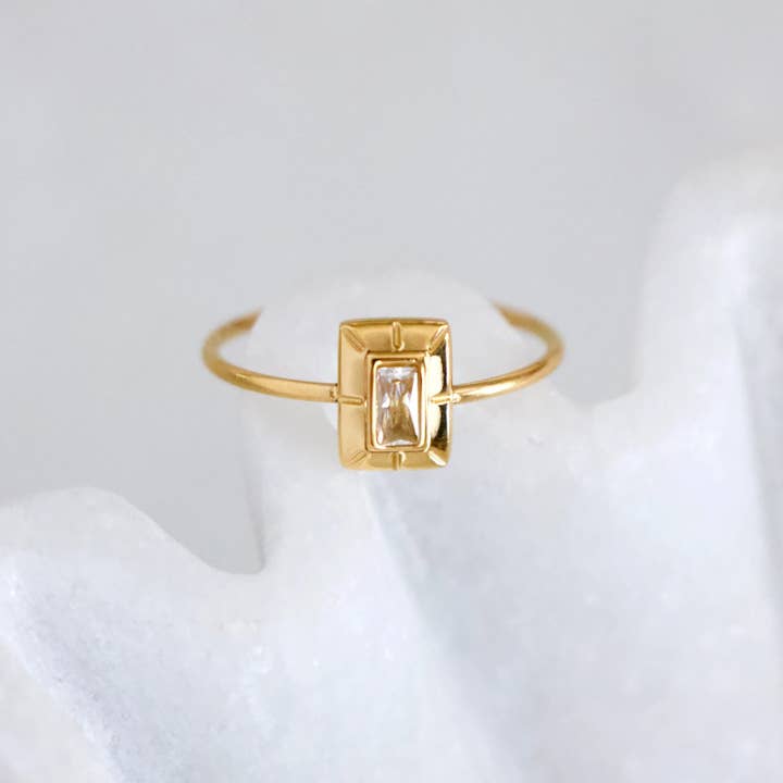 Anillo Art Deco CZ - Resistente al agua, Hipoalergénico para venta al por mayor de Mesa Blue