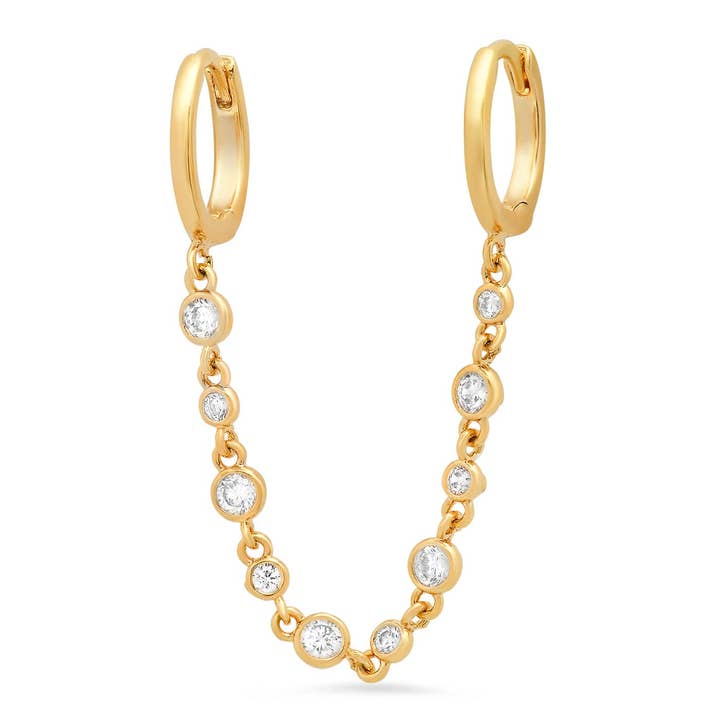 Guld dobbelte huggies med CZ-kæde for engroshandel hos Tai Jewelry