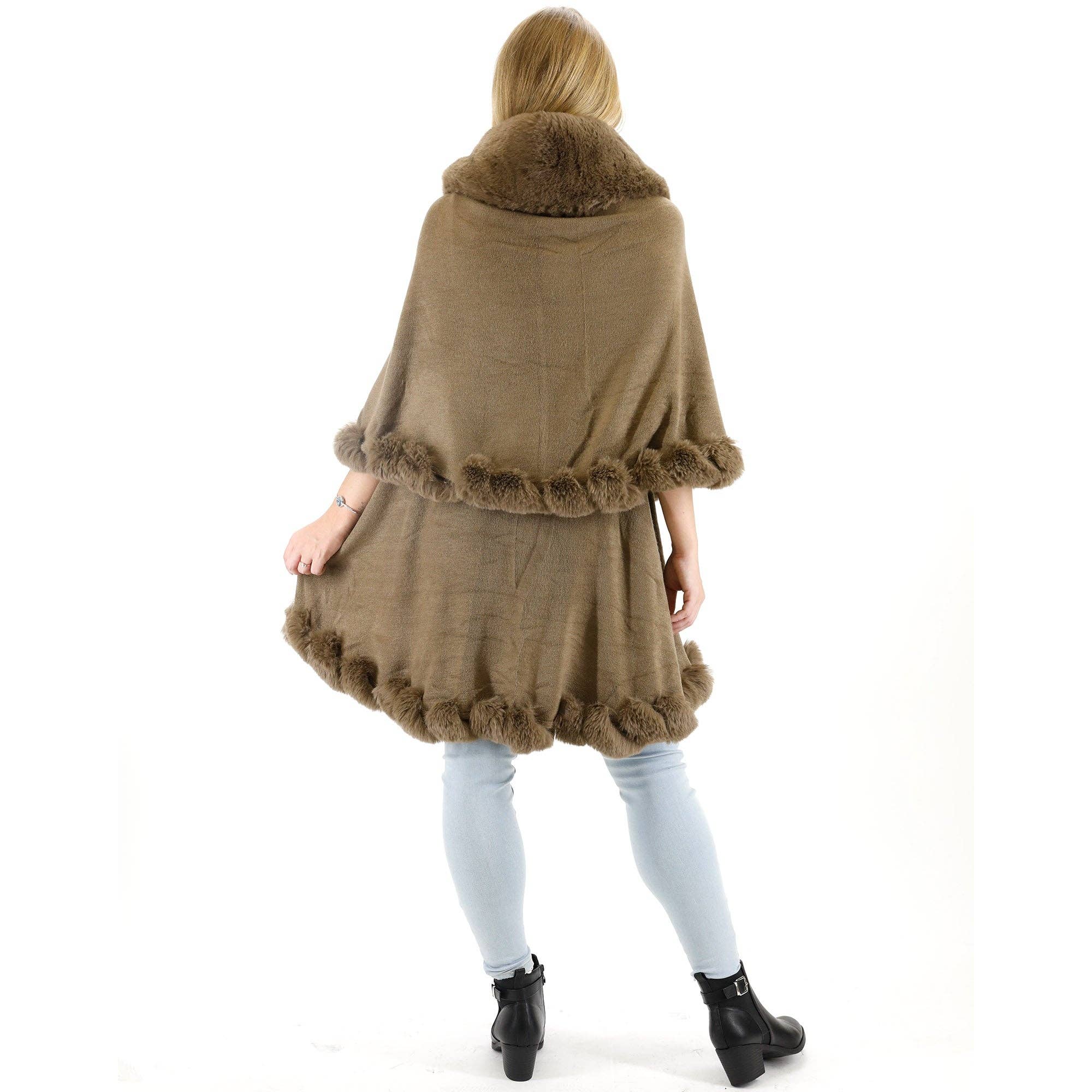 TAPA fashion - Wholesale Poncho - Women's - Solid Color Fur Double Layer Poncho SH925 (3PC)19