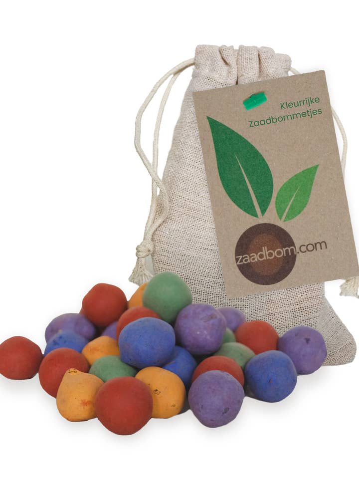 30 Colorful Seed Bombs In Jute Bag for wholesale by Zaadbom