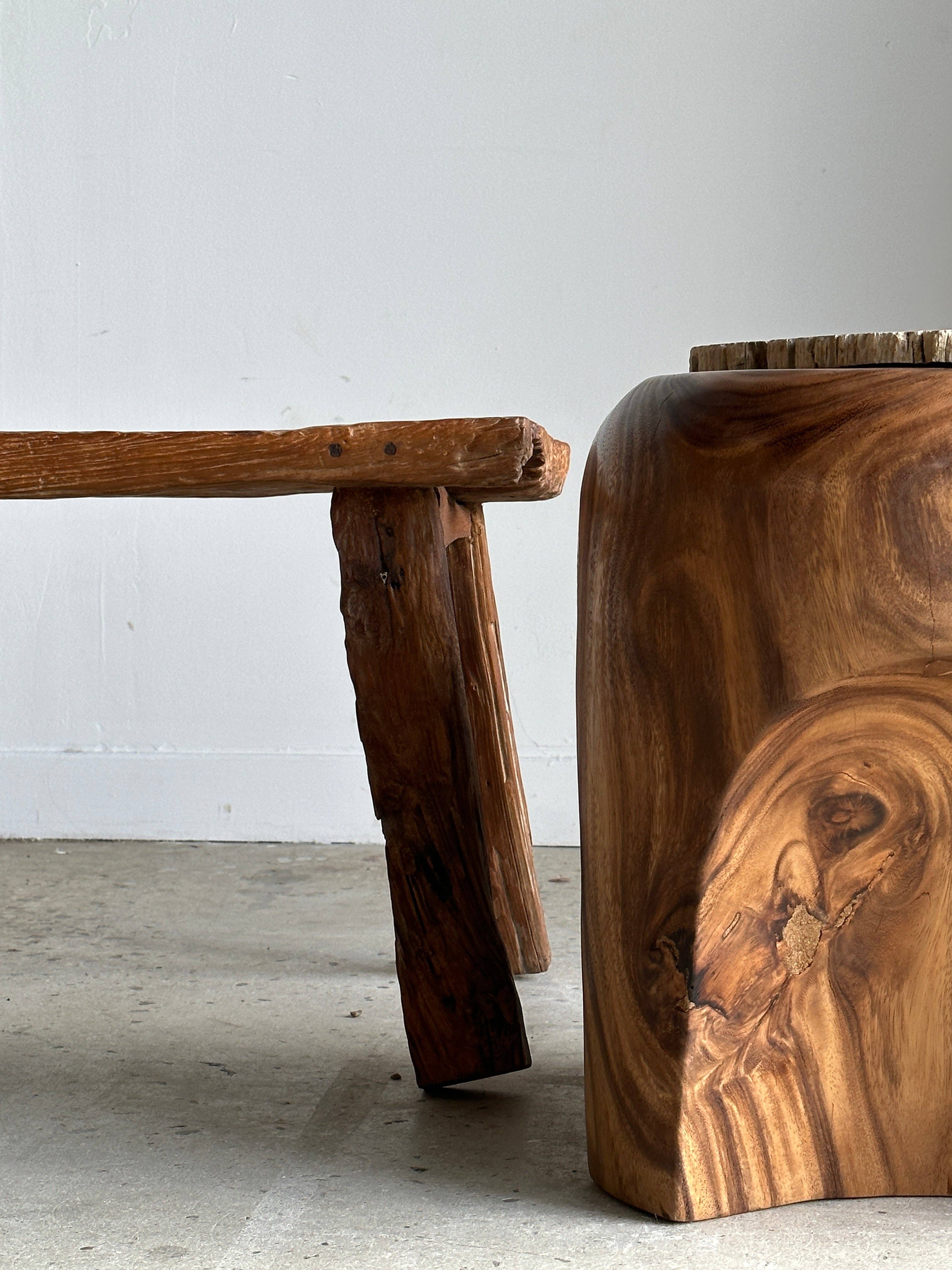 Office Objets - Wholesale Bench - Small organic bench in upcycled Asian teak quadripod openwork seat - Matahari19