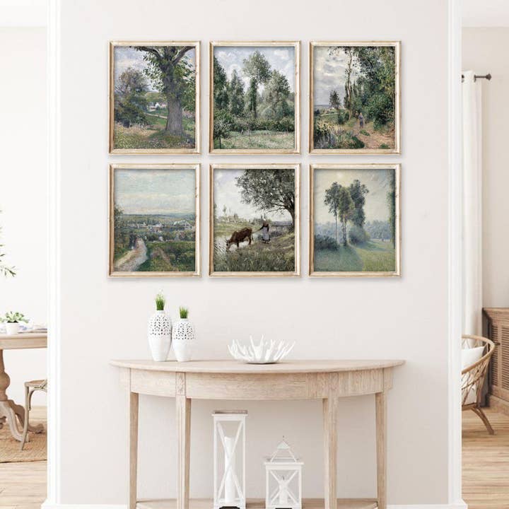Paper House Print Shop – Engroshandel Gallerivæg – Sæt med 6 kunsttryk Grønne malerier