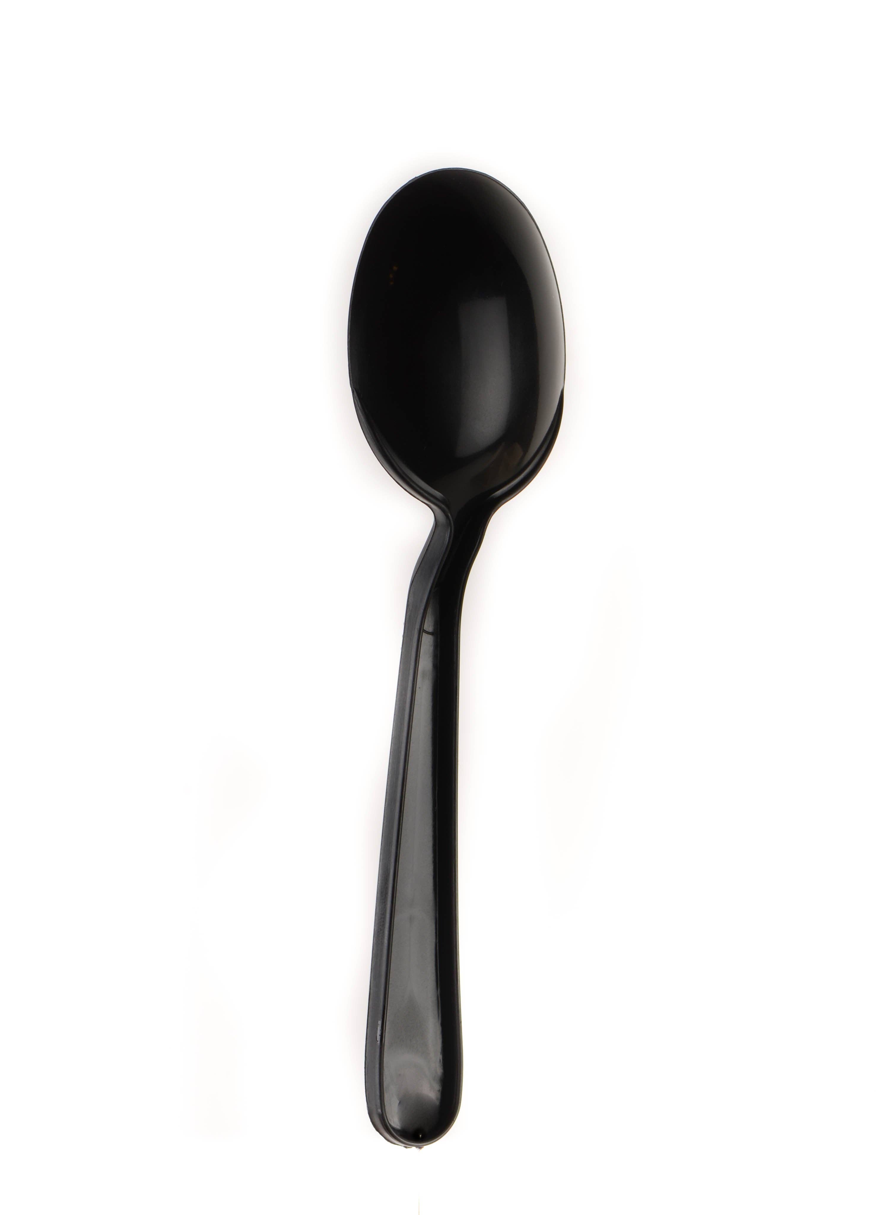 EcoQuality – wholesale Disposable tableware pack – Disposable Plastic Medium Weight Spoon White/Black Unwrapped2