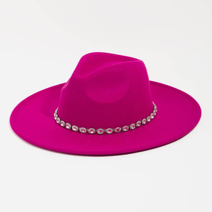 Crystal Rhinestone Strap Fedora Hat for wholesale by Collections by Fame Accessories