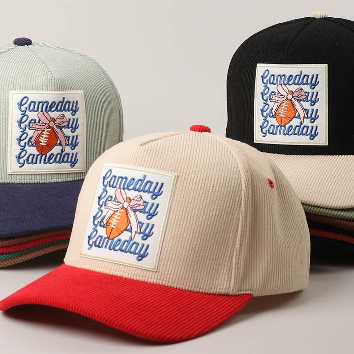 Fashion City - Wholesale Trucker Hat - Unisex - Gameday Football Bow Patch Corduroy Trucker Hat13