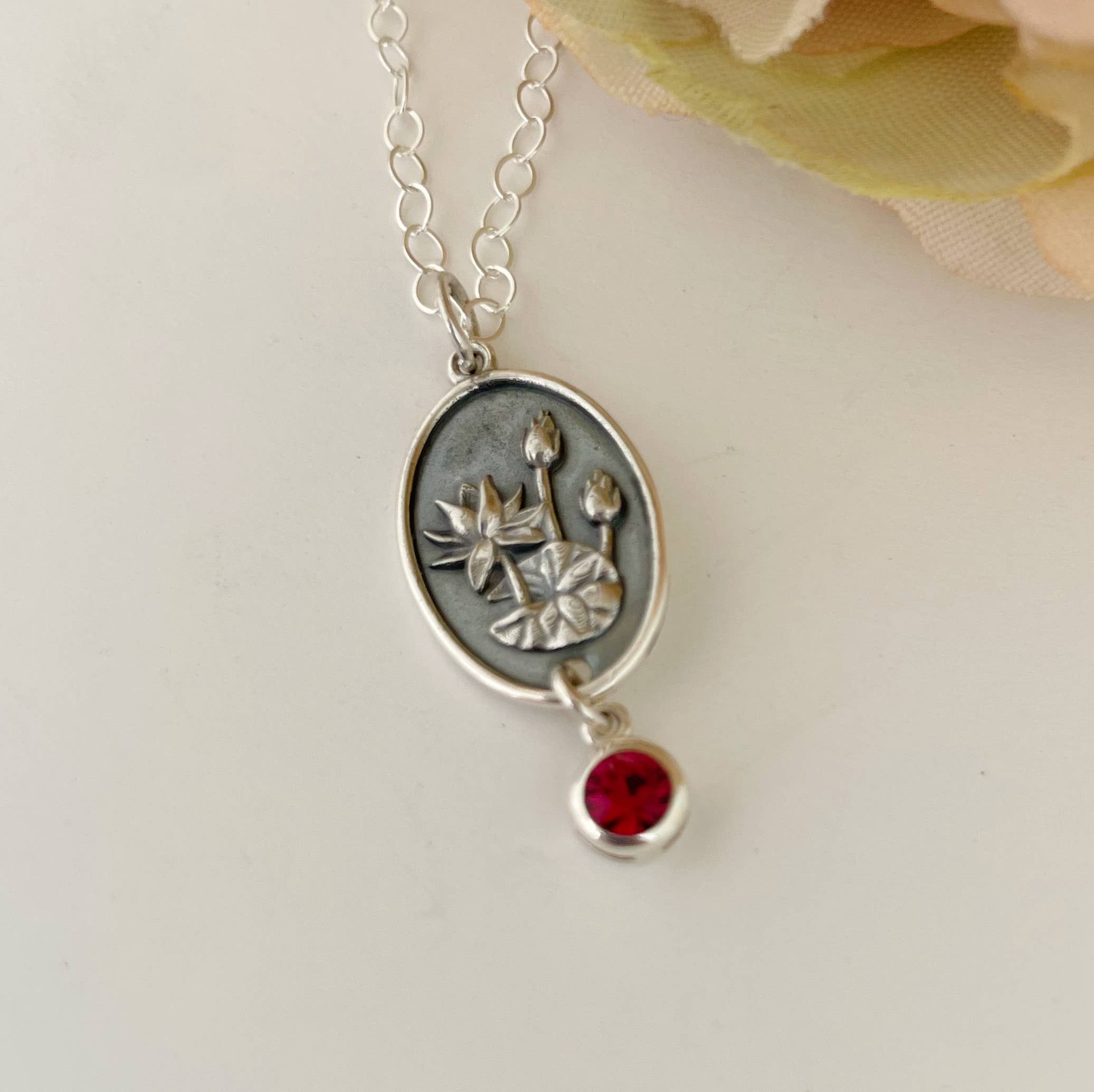 Frosted Willow - Wholesale Pendant/Charm Necklace - Sterling Silver Birth Flower with Birthstone Necklace Combin7