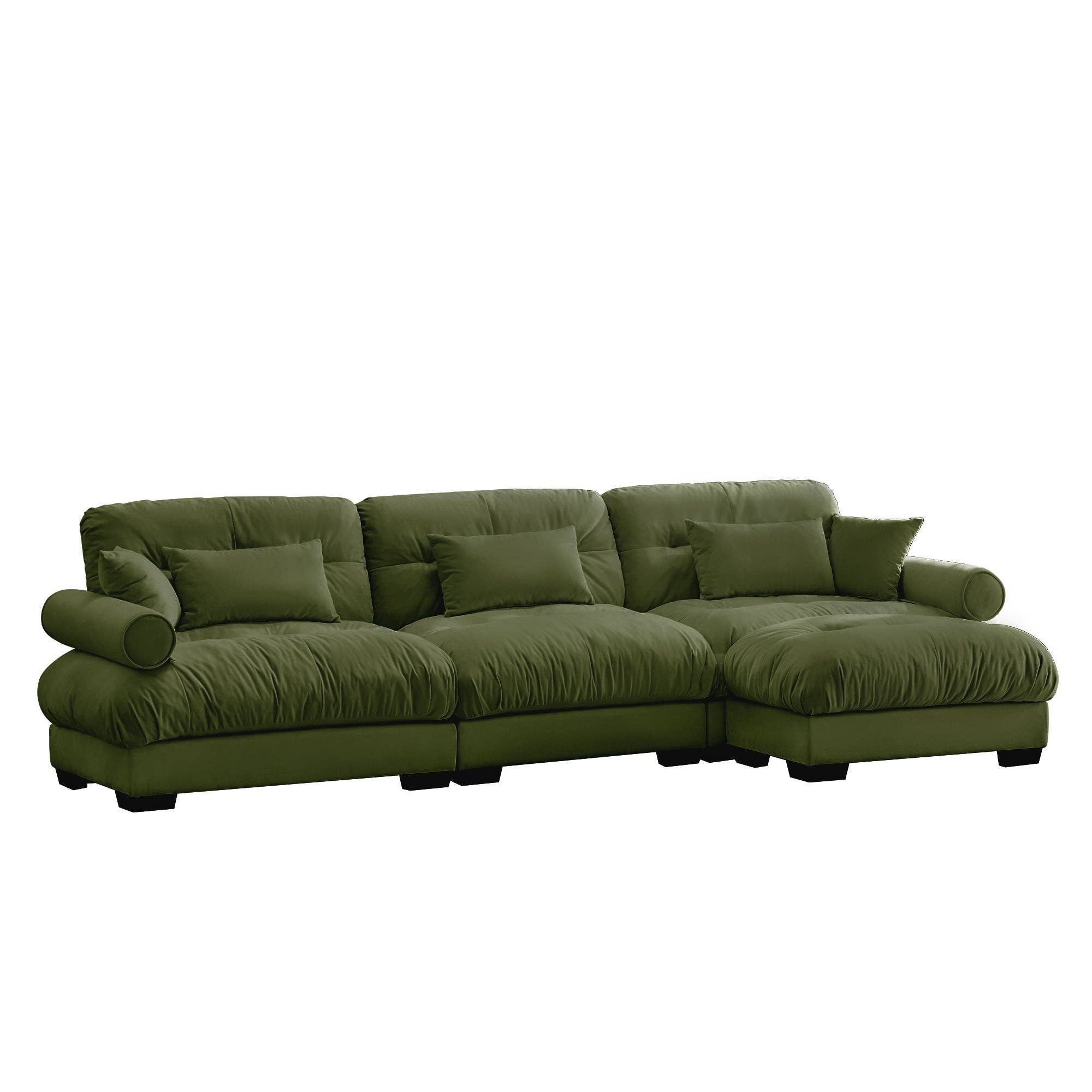 39F Inc. - Wholesale Sofa - Oversized Olive Green Velvet Sectional Sofa with Ottoman5