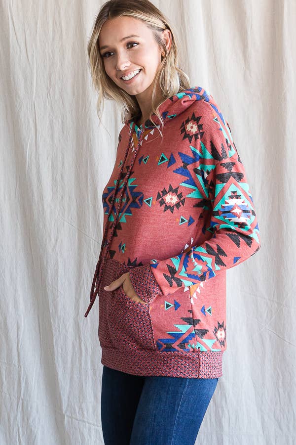 7th Ray – wholesale Hoodie – Women's – Aztec Print Drawstring Women's Hoodie T433712