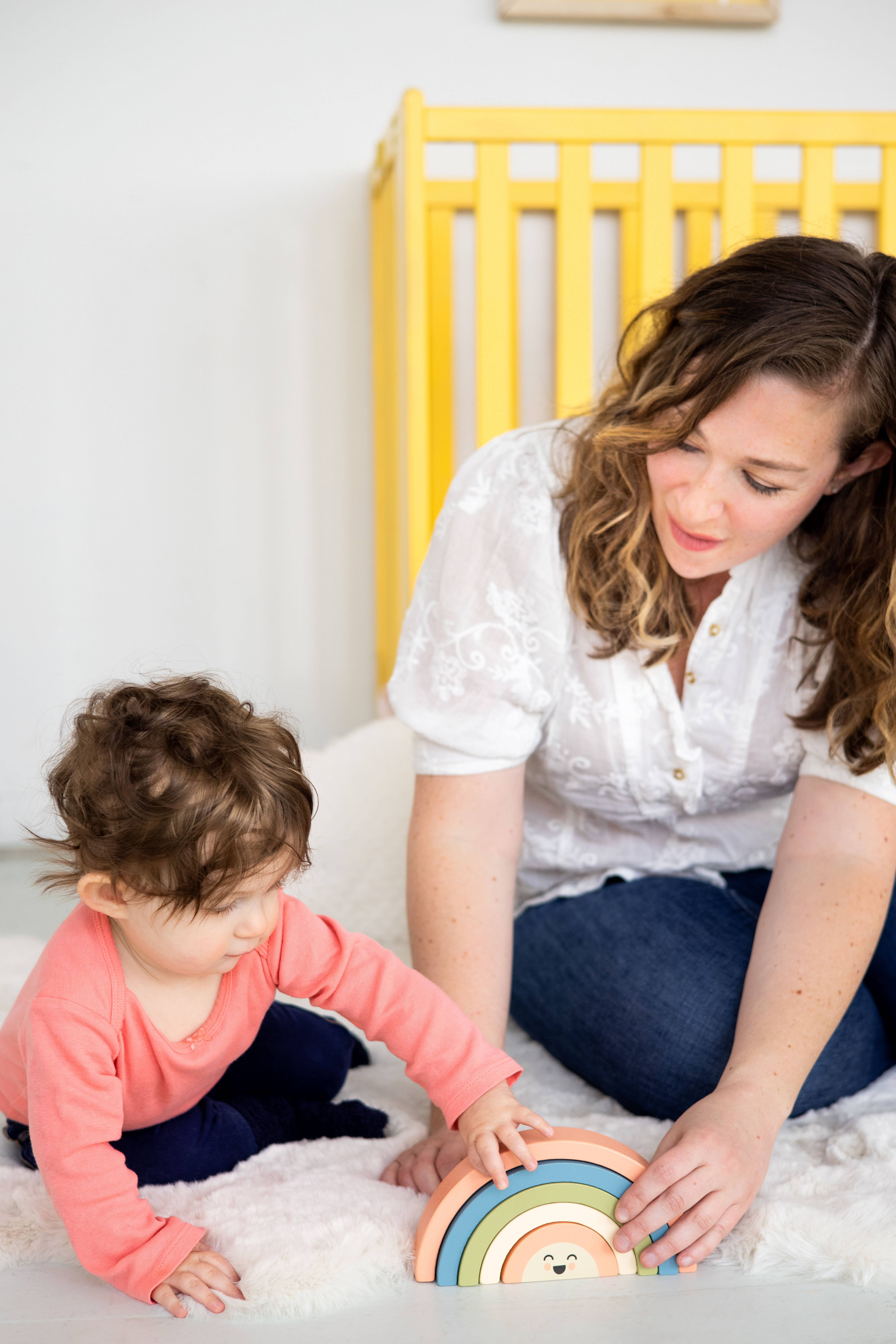 Pearhead - Wholesale Wood Toy - Kids - Wooden Stacking Rainbow Baby & Toddler Toy Nursery Decor6