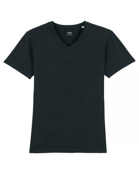 negro Escote en V | Camiseta para hombre en negro | algodón orgánico de venta al por mayor en Faire4
