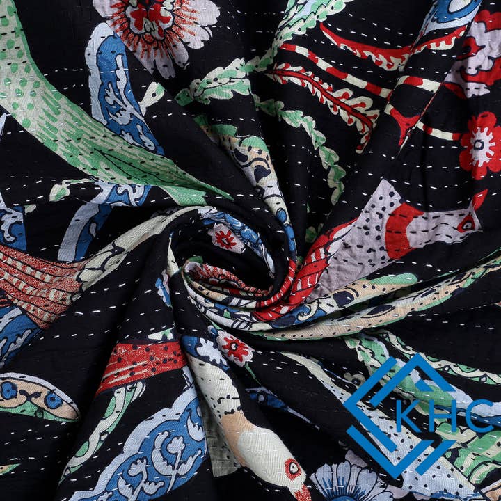 KHC – wholesale Quilt – Navy Blue Bird Print Bohemian Quilt Bedding