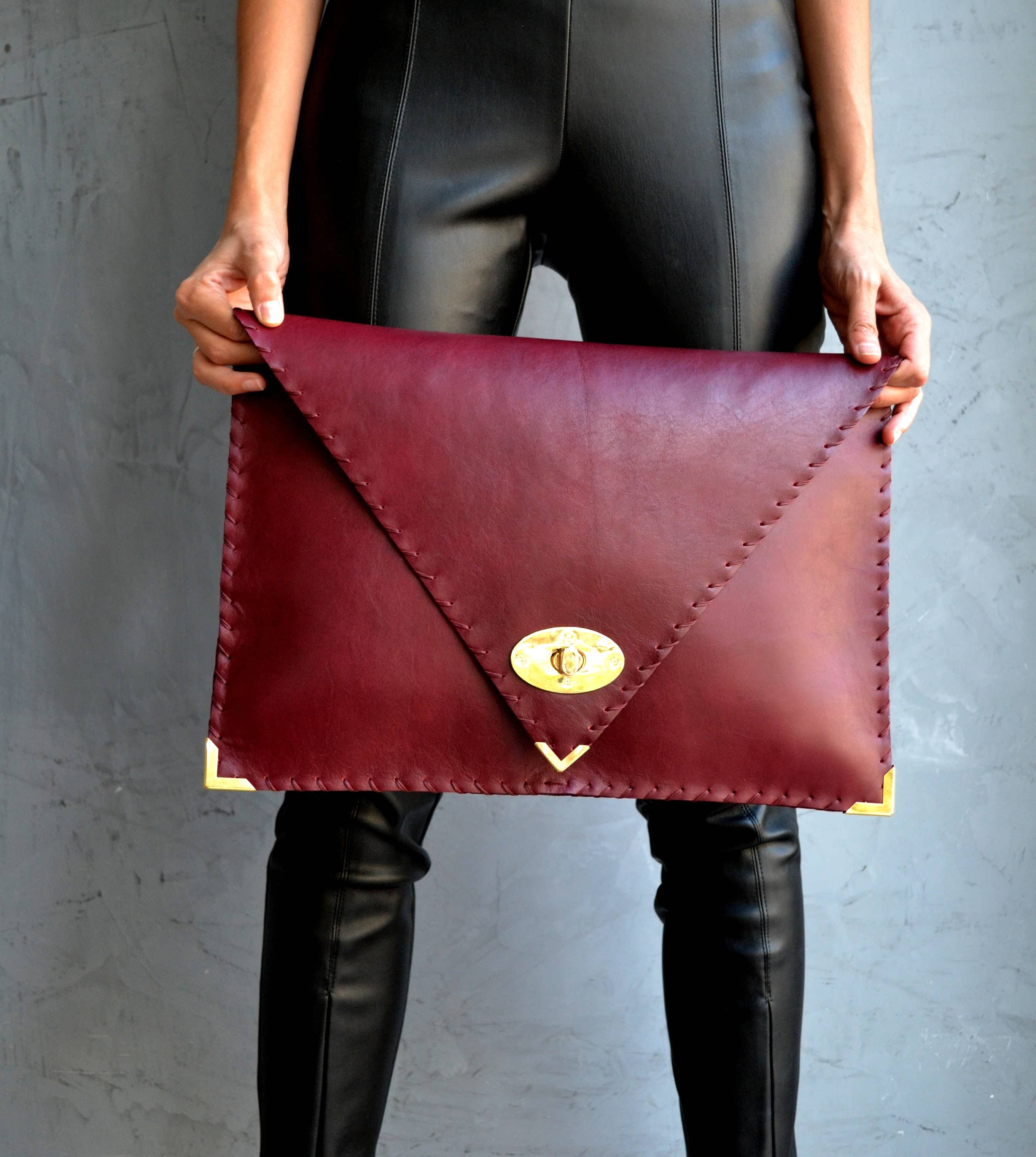 ANA KOUTSI - Wholesale Clutch Bag - Women's - Symmetria leather clutch in bordeaux4