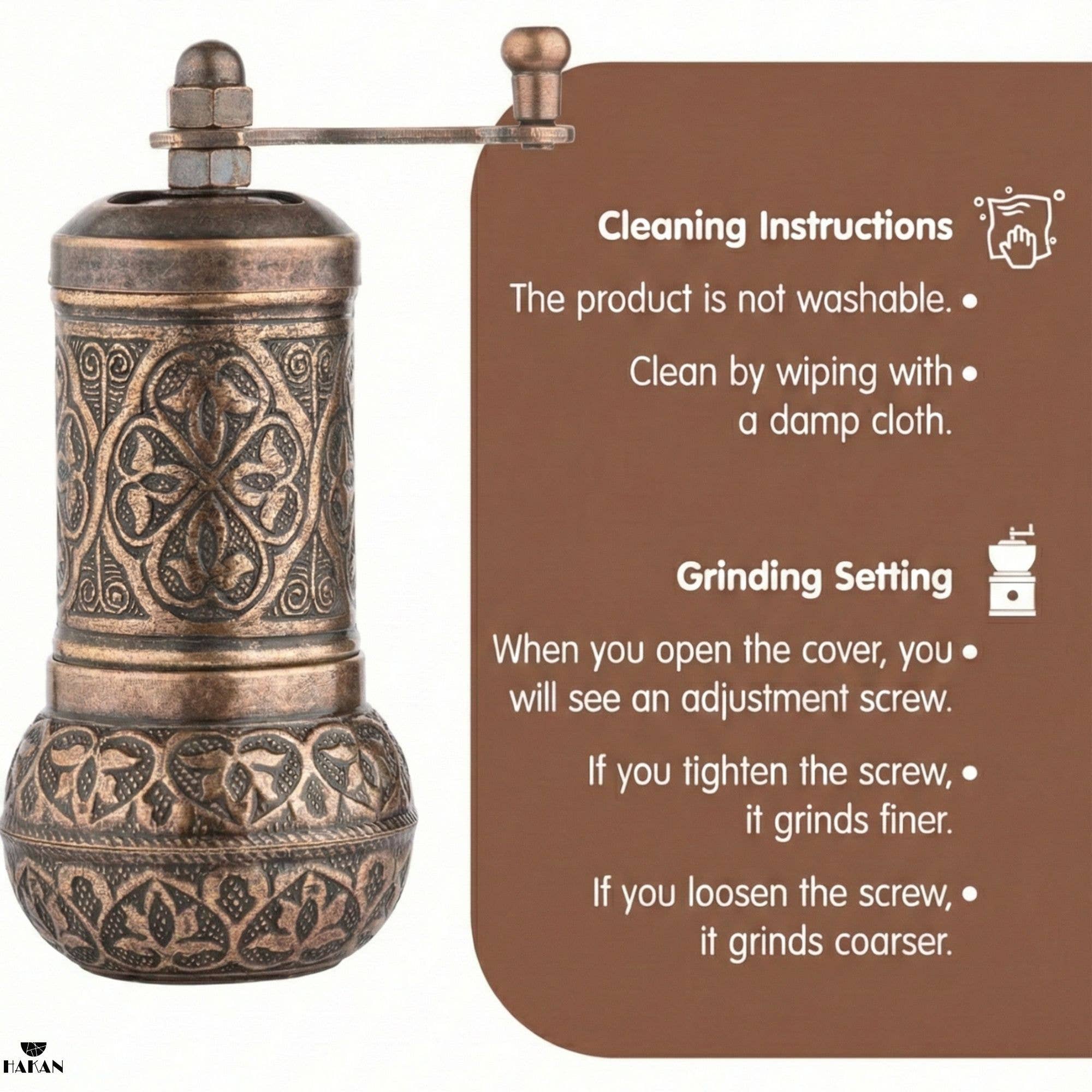 Hakan - Wholesale Pepper Mill - Copper Black Pepper Grinder, Refillable Spice Mill, 4.3 in4