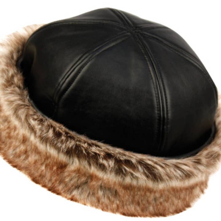 CAPPELLO IN PELLE CON POLSINO IN PELLICCIA per la vendita all'ingrosso da parte di Scarves & Fedoras