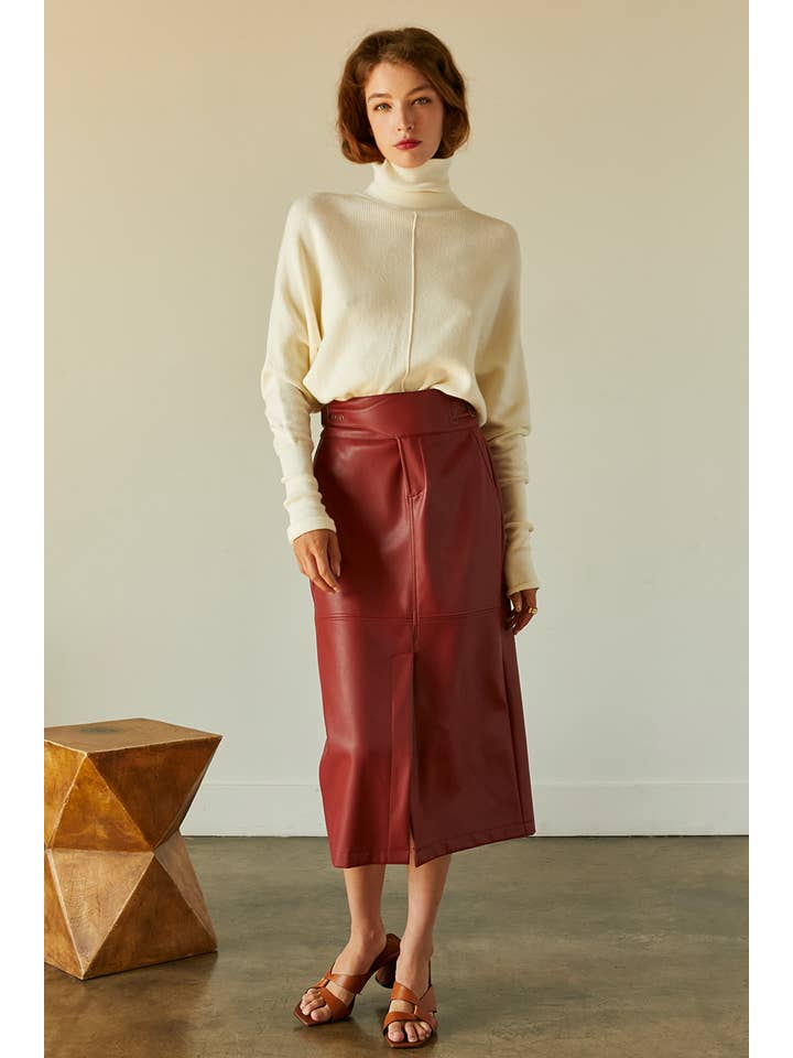 BRICK CS8049 - Natalie Vegan PU Midi Skirt With Side Buckle Detail for wholesale on Faire