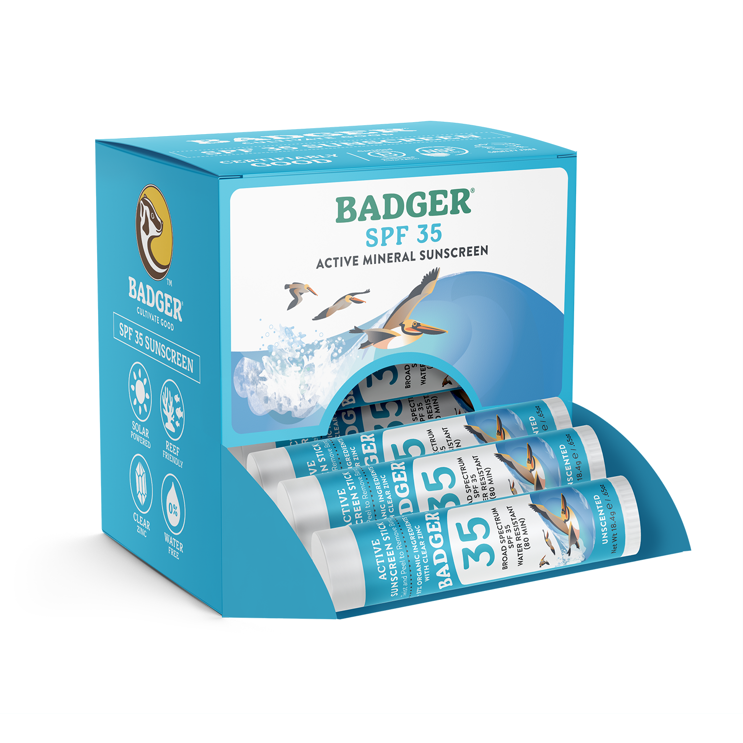 Badger Balm - Wholesale Sunscreen - Active Mineral Sunscreen Stick SPF 35 - 12ct Display 0