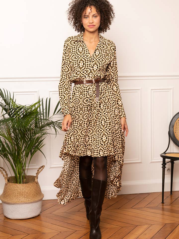 Vestido de folhos assimétrico por atacado de last queen