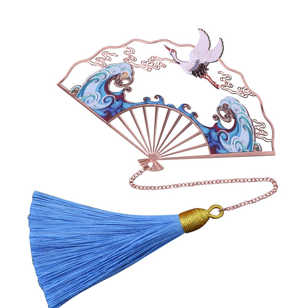 Bright MacMing - Wholesale Bookmark - Flying Crane Fan Shaped Metal Bookmark3