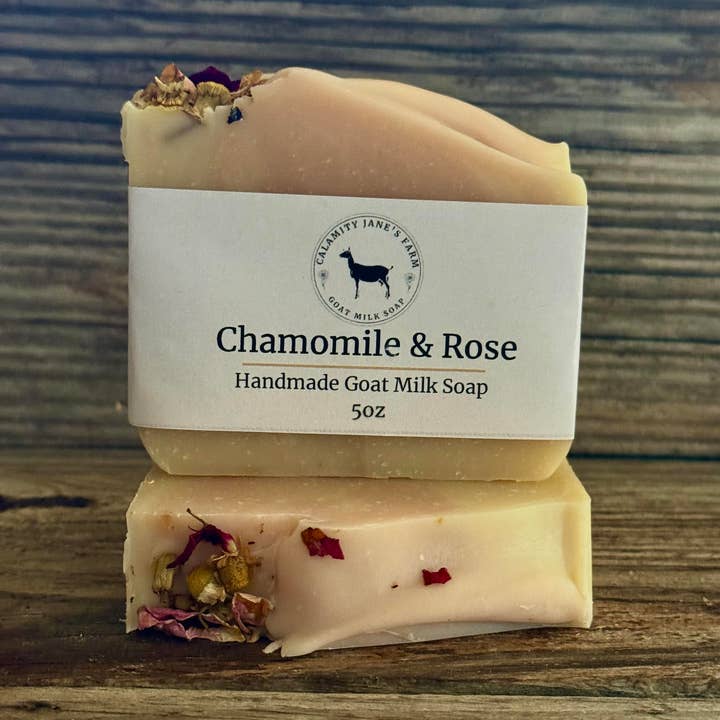 Chamomile & Rose Goat Milk Soap for wholesale by Calamity Jane’s Farm