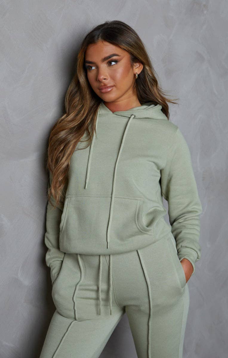 Femme Luxe - Vendita all'ingrosso Completo loungewear - Donna - Completo da casa Sage con cappuccio oversize e cuciture a vita alta con risvolto sul davanti - Martha3