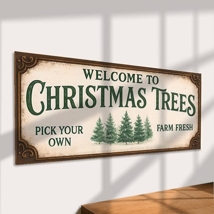 Bienvenido al Letrero de Árboles de Navidad – Letrero de Metal Fresco de Granja para venta al por mayor de The British Metal Signs Company