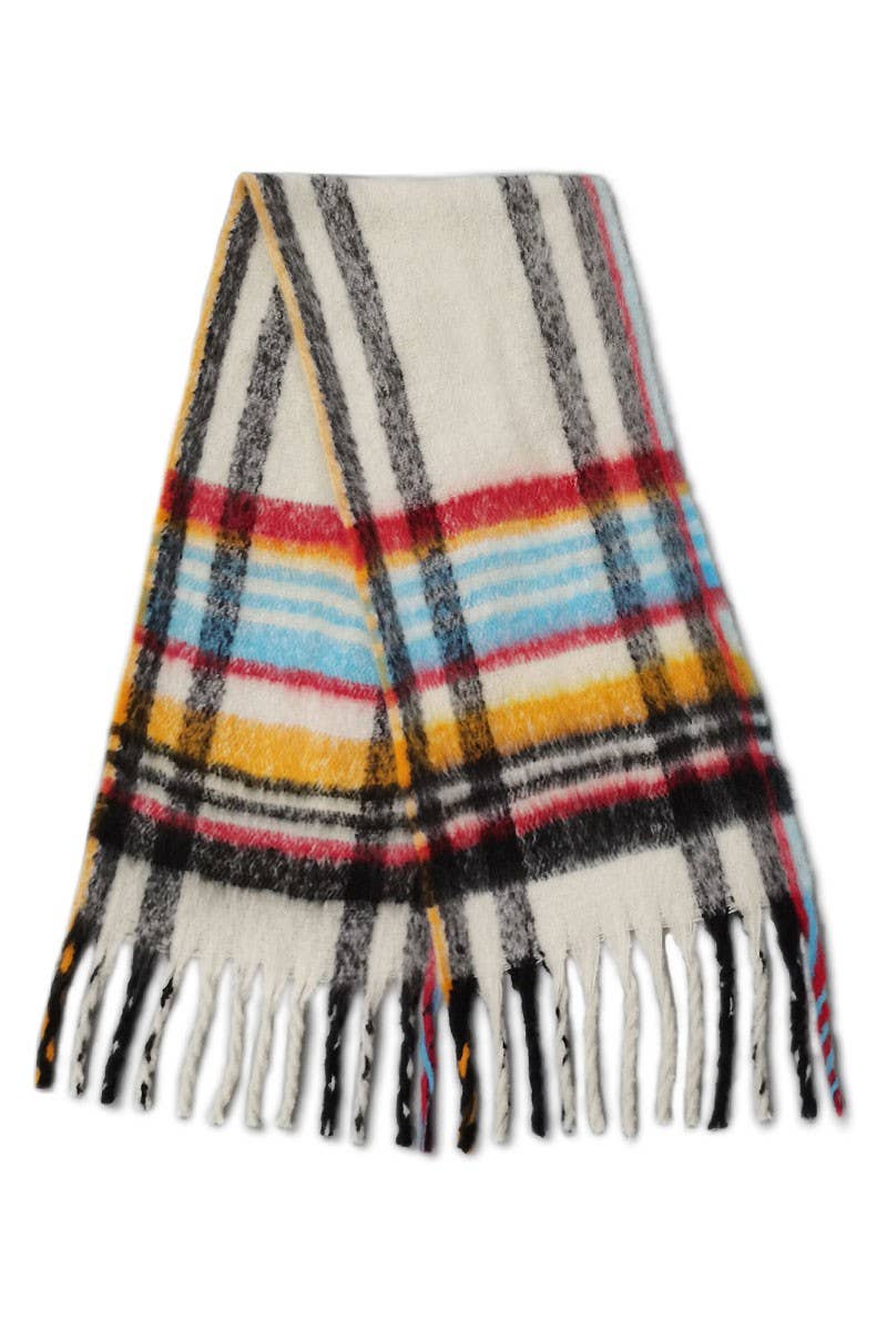 Fashion City - Wholesale Scarf - Women's - Women's Multi Stripe Cozy Scarf w Fringe12