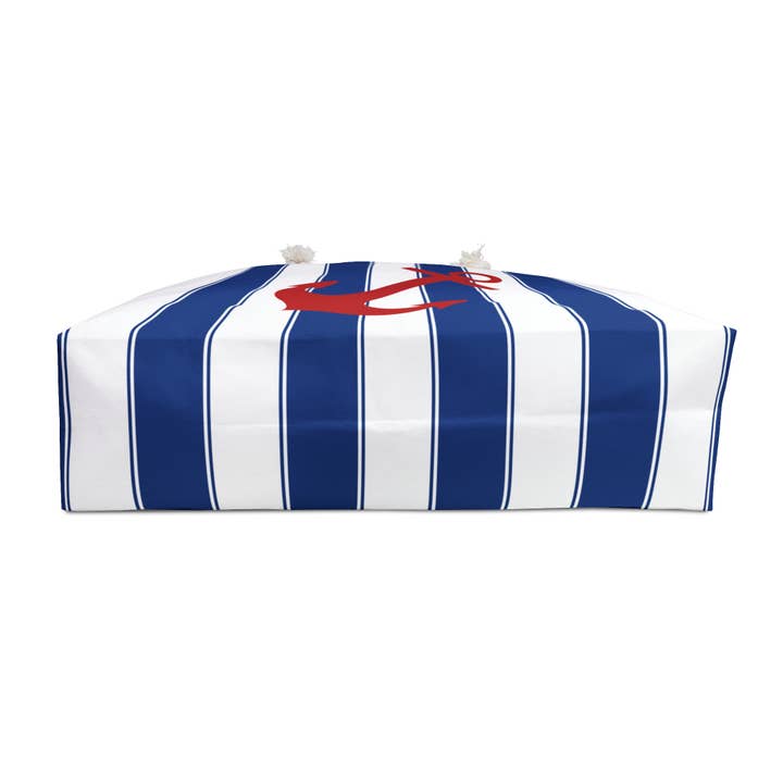 Lyn Roma - Wholesale Beach Bag - Red Anchor Cabana Stripe Beach tote bag. Rope Weekender4