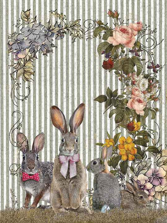 primitive bunny (ticking stripe) 100% cotton flour sack kitchen towel 18 x 24 inches for wholesale by Alphie and Ollie