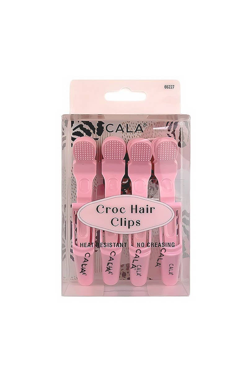 CALA 66227 4pc Croc HAIR CLIPs Soft Pink - 12set