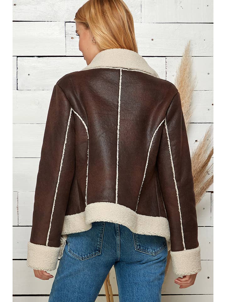 BROWN Timberline Faux Leather Jacket for wholesale on Faire8