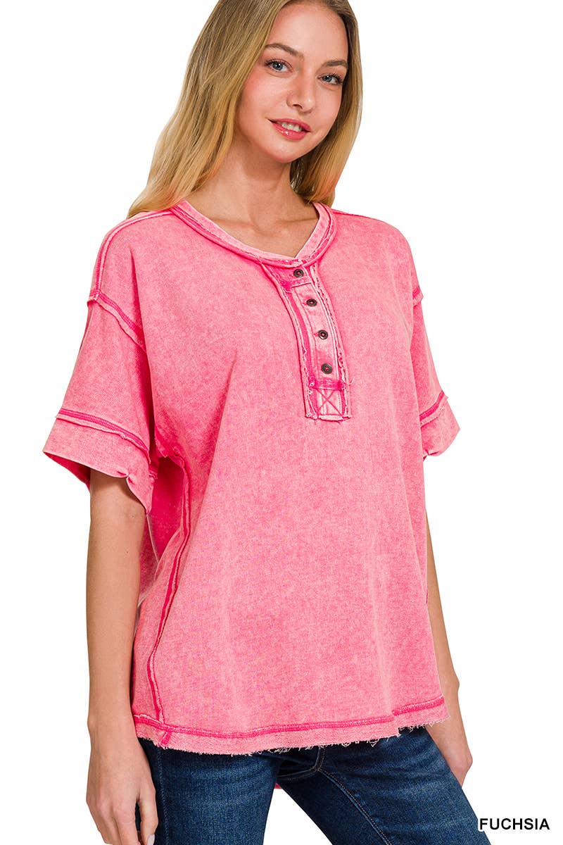 42POPS - Vente Haut en maille – femme - Haut à fermeture boutonnée avec bord brut lavé et détails7