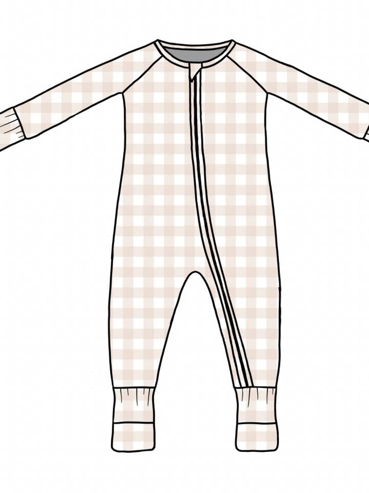 PREORDER Neutral Gingham Bamboo Zippy for wholesale by Sue + Jane