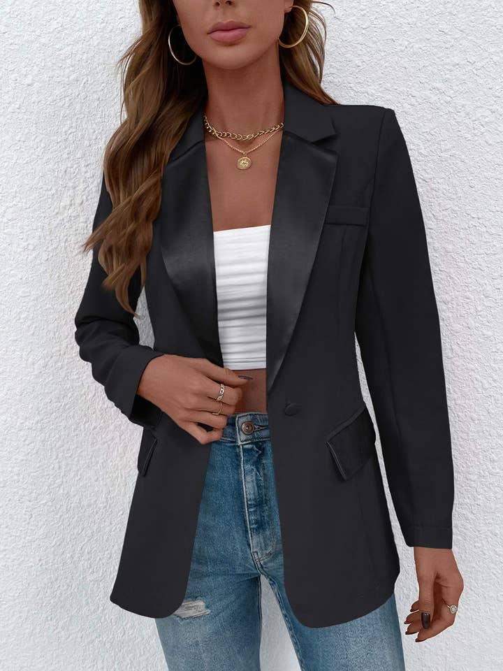 Blazer Ajustado com Lapela de Cetim por atacado de Flarix