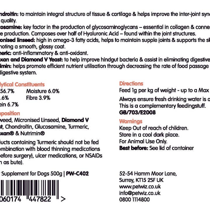 Pet Wiz – wholesale Pet supplement – Dog – Natural Joint Supplement for Dogs - Without Bute - 500g2