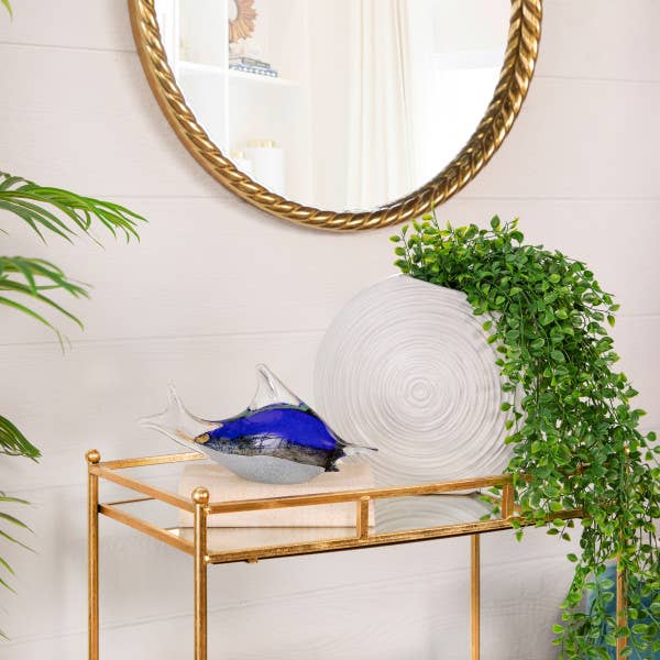 Decorative Vase - White Ceramic Modern Oval Swirled, 11 in. for wholesale by Sagebrook Home