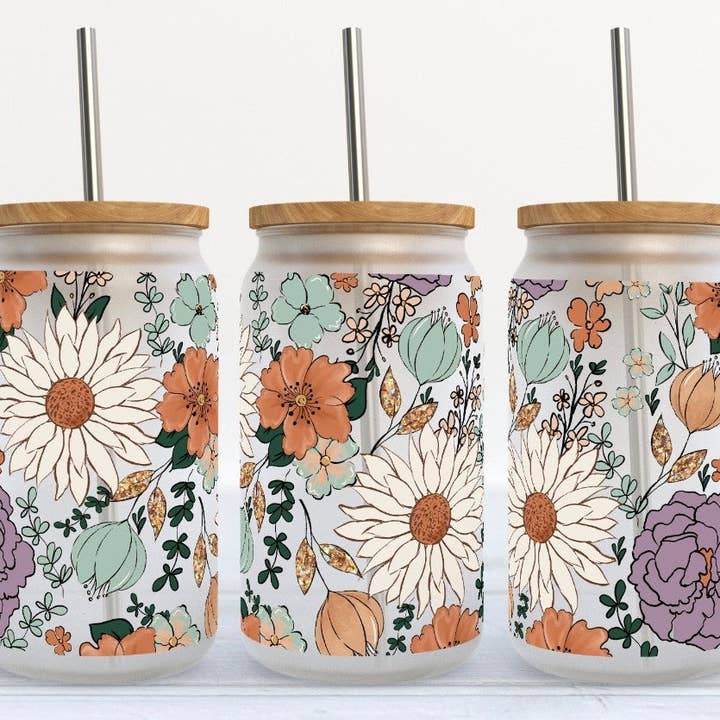 Kate Haven - Wholesale Drinking Glass/Cup - Trendy Floral 16oz Libby Glass Tumbler