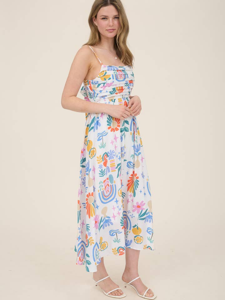 Blu Pepper - Wholesale Dress - Women's - SUMMER PRINT PLEATED BACK BOW MIDI DRESS