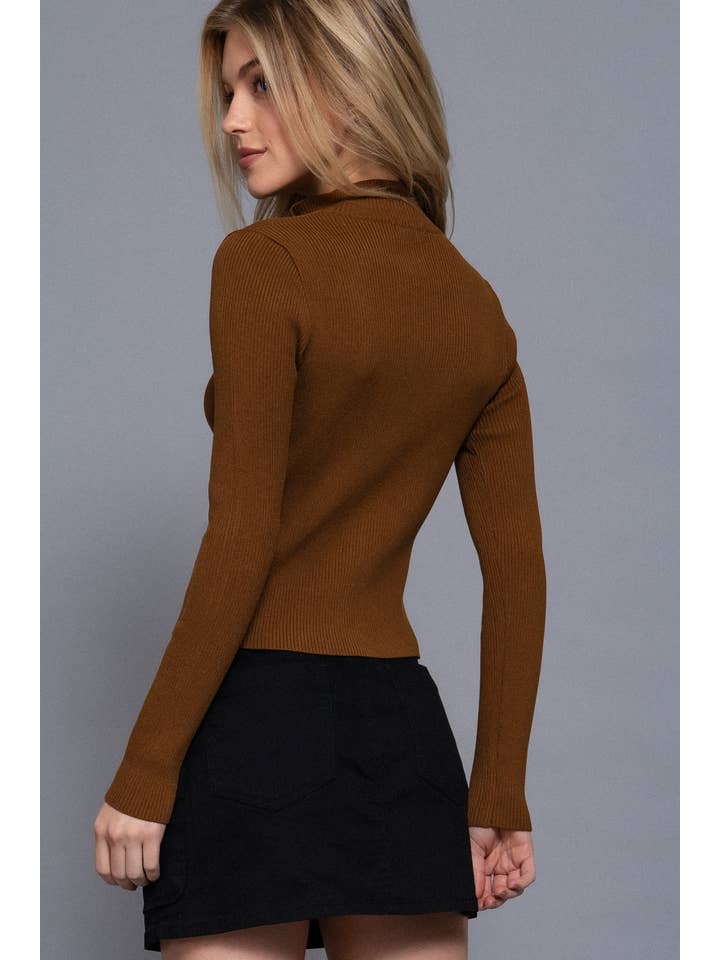 Active Basic | Active USA - Wholesale Knit Sweater - Women's - Long Sleeve With Two Way Open Zipper Detail Sweater13