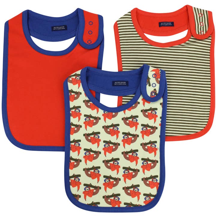 BAXTER + BAYARD Organic Cotton Baby Bibs (3-Pack) Sloth for wholesale by Baxter+Bayard
