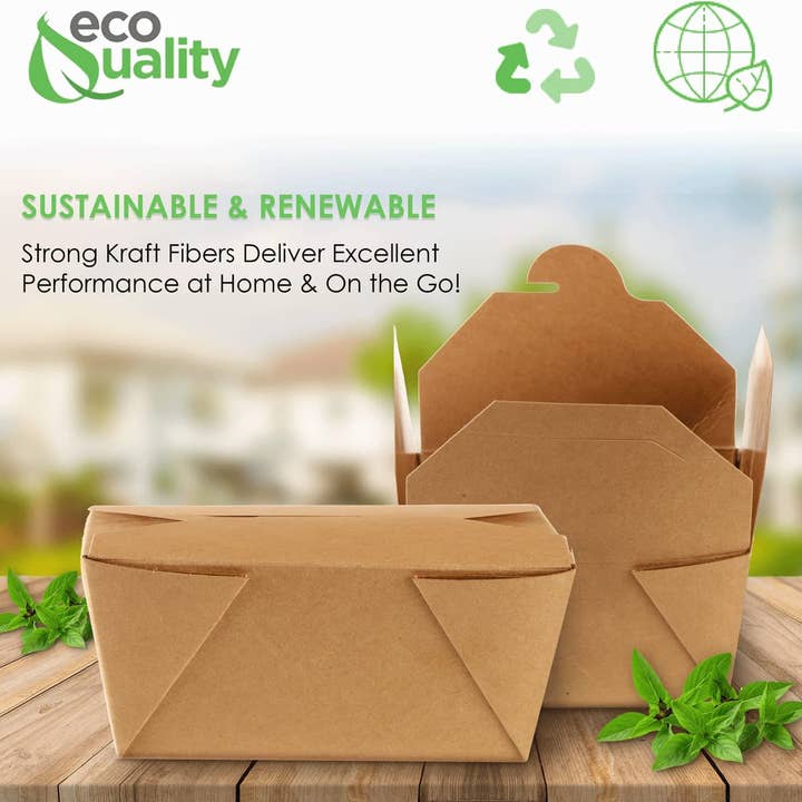 EcoQuality - Wholesale Food Storage Container - 26Oz Kraft Folded Paper Take Out Containers - Microwavable2