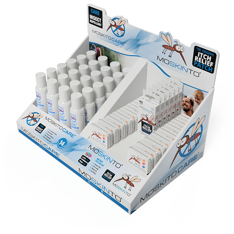 Moskinto: Original Itch-Relief Patch & 14hr Insect Repellent - Wholesale Insect Repellent - Moskinto HQ 68pc Shelf Display4