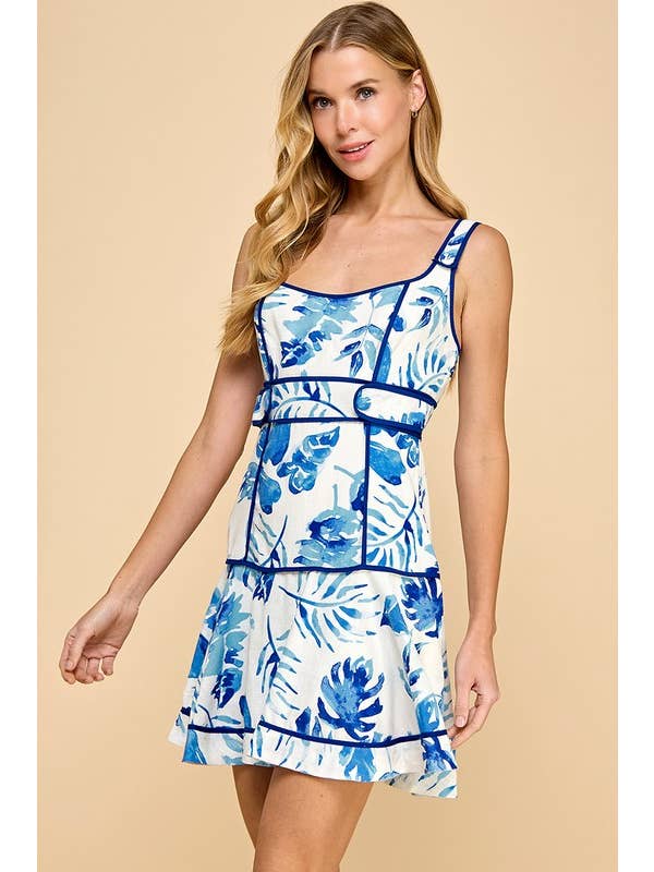 Blue CD05140-Floral Print Fit and Flare Tank Dress for wholesale on Faire