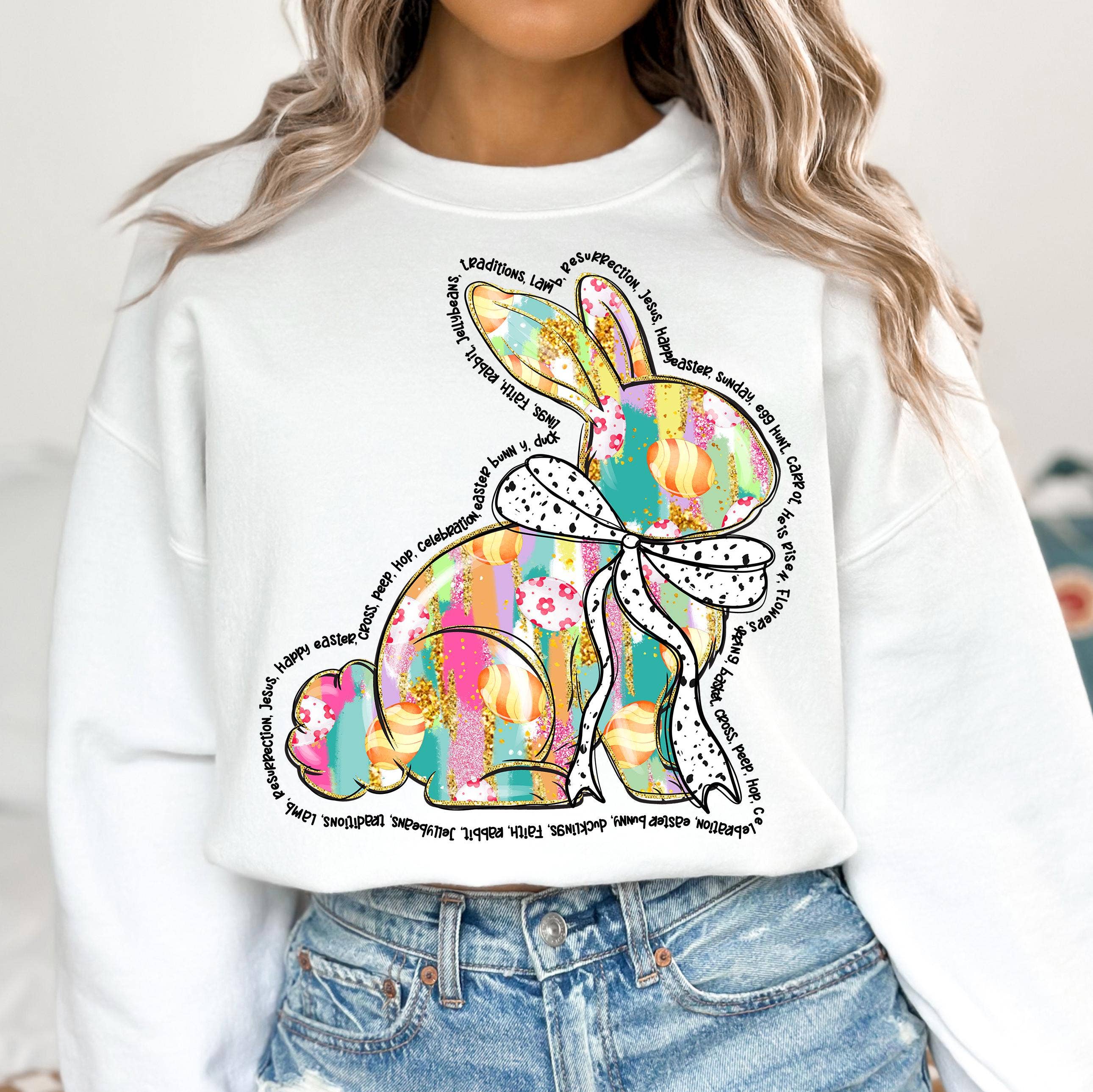 NVC Ecommerce LLC – Großhandel T-Shirt (Grafikdruck) – Damen – Osterhasen-Shirt, Frohe Ostern T-Shirt, Blumiger Frühlingspullover4