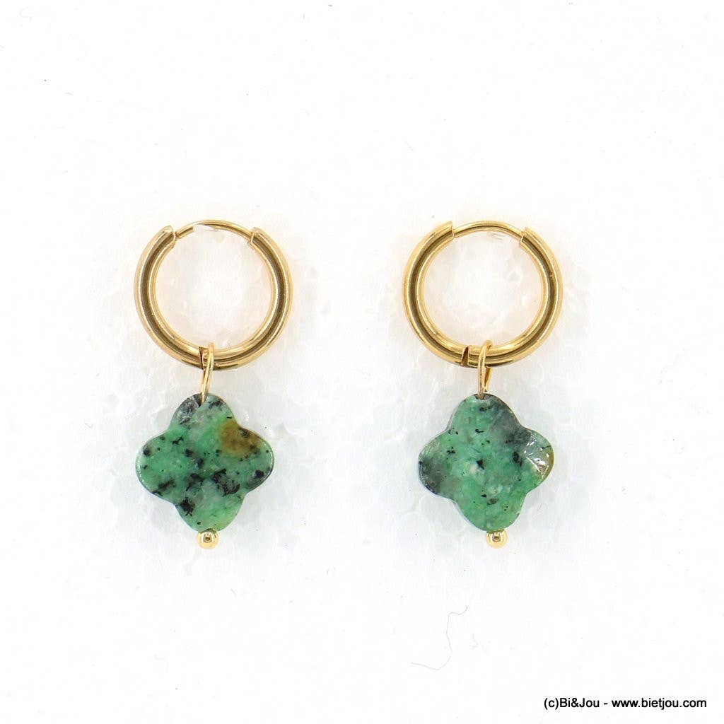 Lilas de Seine - Wholesale Huggie Earrings - Stone steel clover mini hoop earrings 03230461