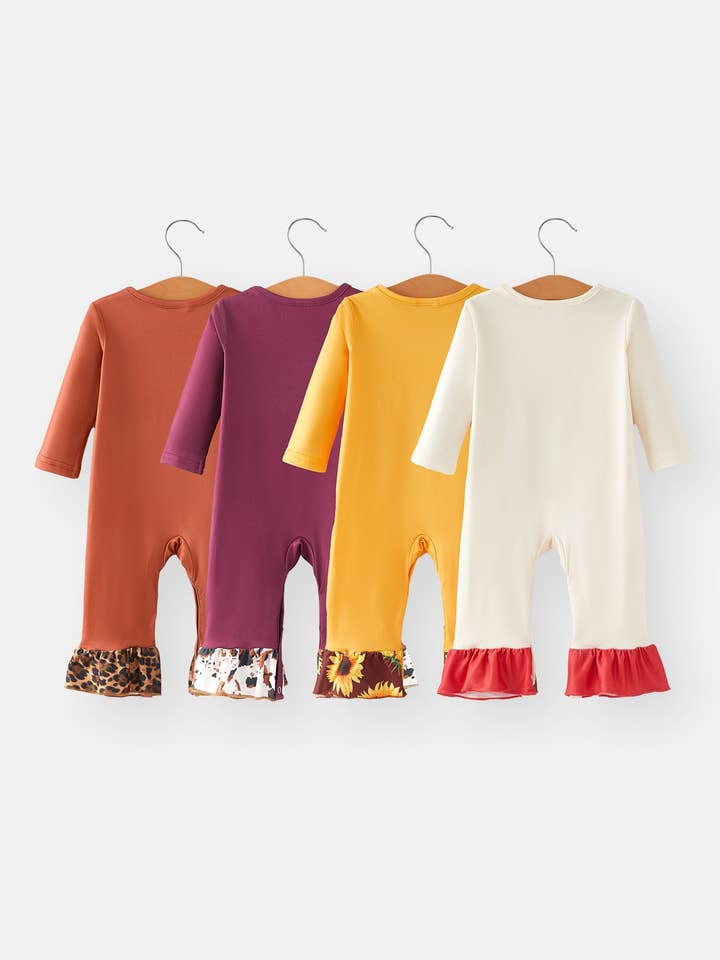Rylee Faith Designs - Wholesale Clothing Set - Baby - Autumn Ox Pattern Girls' 4-piece Romper Set