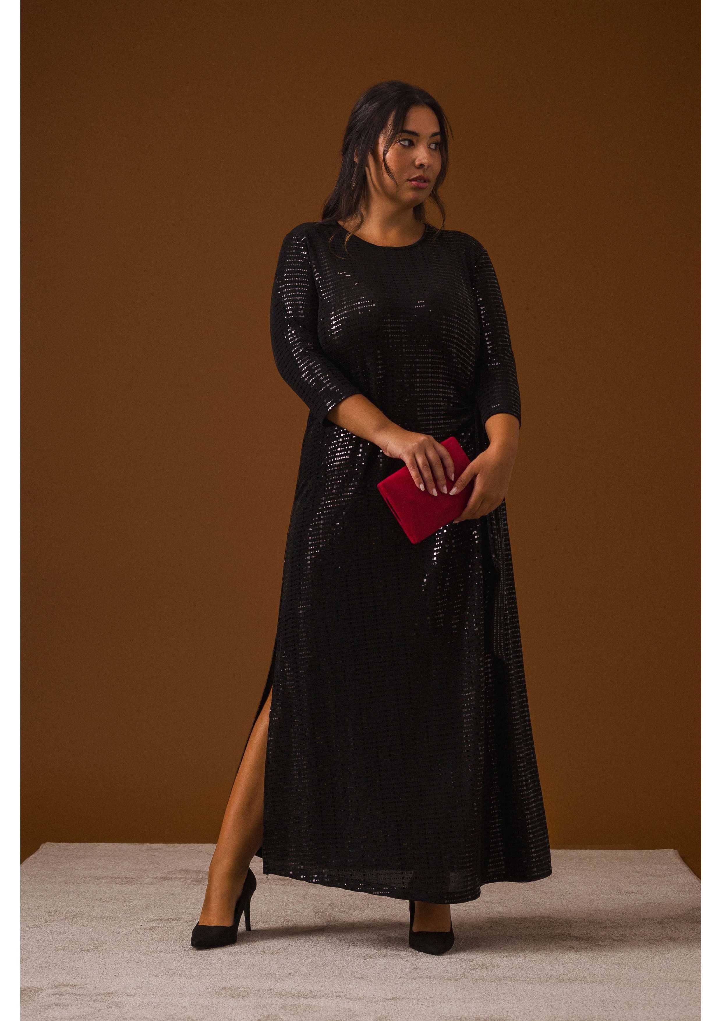 Teresa Cardoso Oliveira – Großhandel Kleid – Damen – Einfarbiges Strickkleid mit Pailletten - Herbst/Winter Kollektion, Große Größen