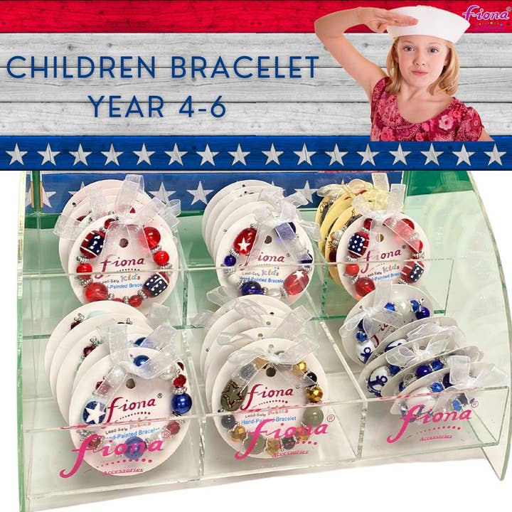 Patriotic USA Kids Bracelets 36pcs with Counter Display for wholesale by Fiona Accessories